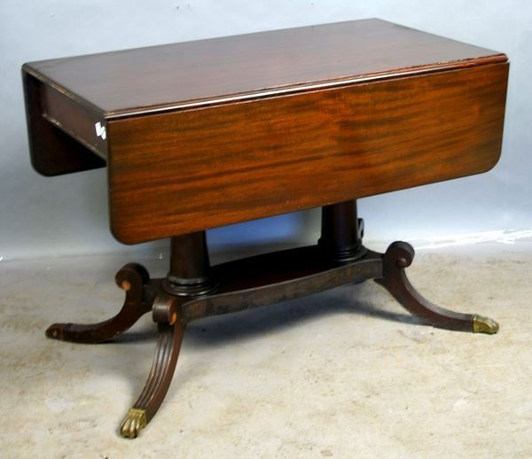Duncan Phyfe Mahogany Drop-leaf Table: Custom Duncan Phyfe mahogany drop-leaf table, 29"h. x 40" x 44".