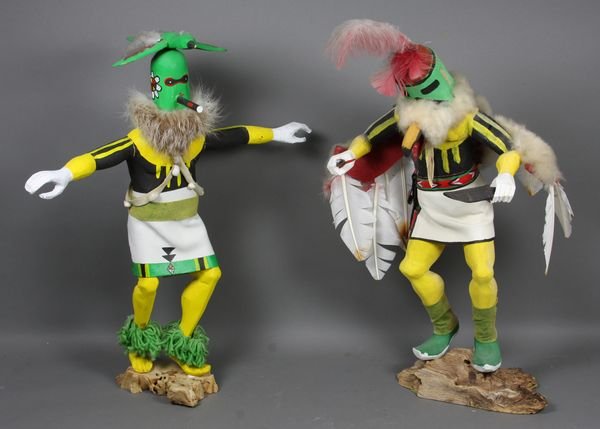 (2) Wood Kachina Dolls, One Signed Jesse: Two (2) wood Kachina dolls, one signed Jesse, each 22"h. Good condition.