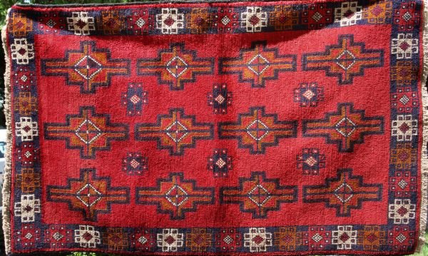 Handmade Tribal Rug, 4' 6" x 2' 9": Handmade tribal rug, 4' 6" x 2' 9".