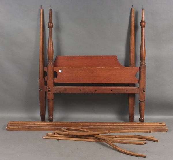 C1800 Tall Post Maple Arched Canopy Bed: Circa 1800 tall post maple arched canopy bed with rare original headboard and footboard, 80"h. x 48" x 82".