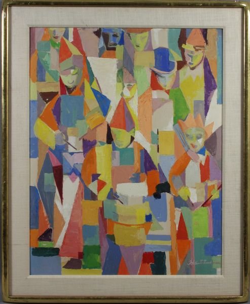 Goldie Sandman, Cubist Abstract, o/c, Signed: Goldie Sandman, cubist abstract, oil on canvasboard, signed, 27 1/2" x 21 1/2", in frame 33 1/2" x 27 1/2".