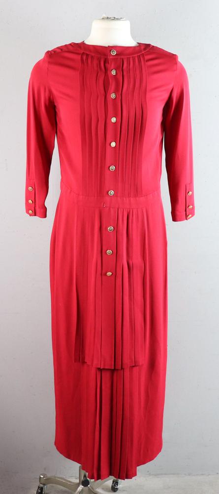 Chanel Red Silk Pleated Dress (1 of 3)