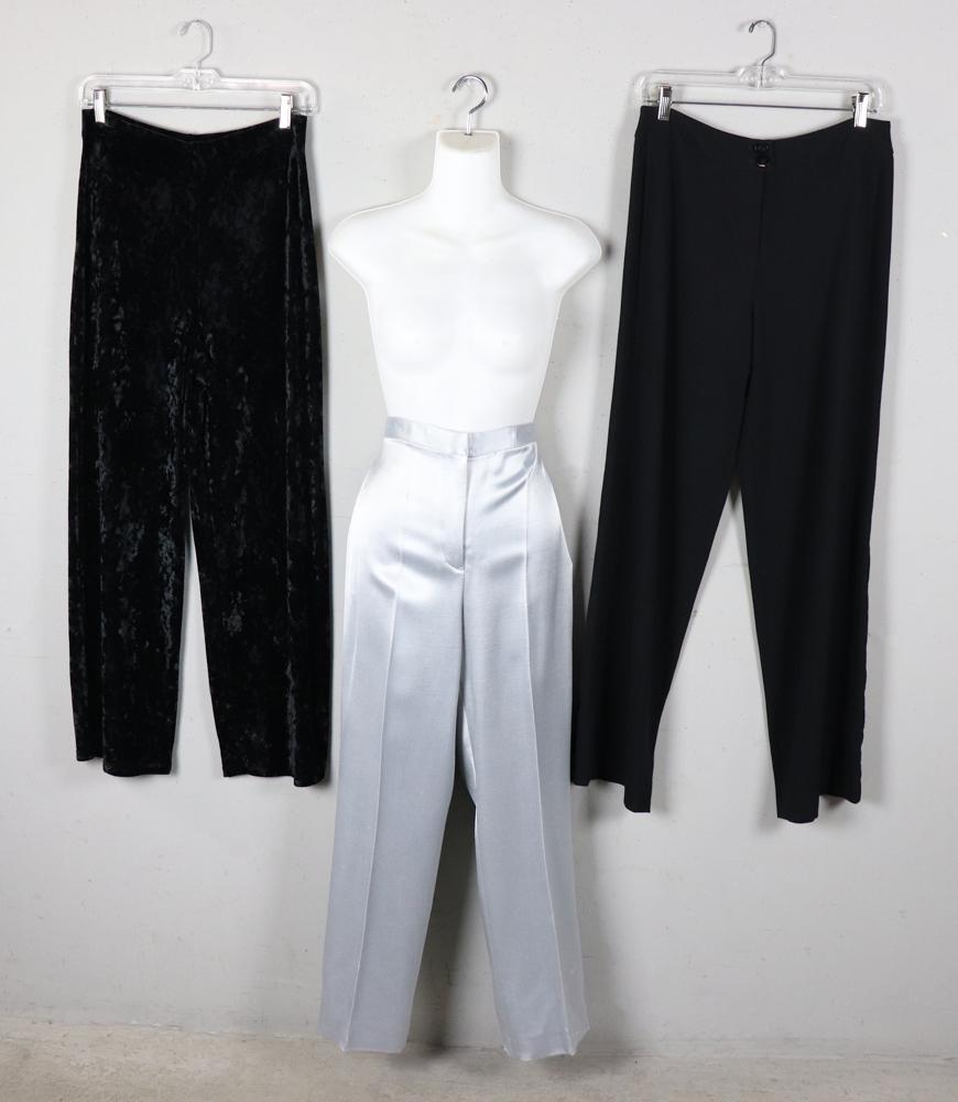 Chanel Boutique, Donna Karan DKNY Pants: Chanel Boutique, Donna Karan pants, black and silk gray, size 10/12, lot of (3).