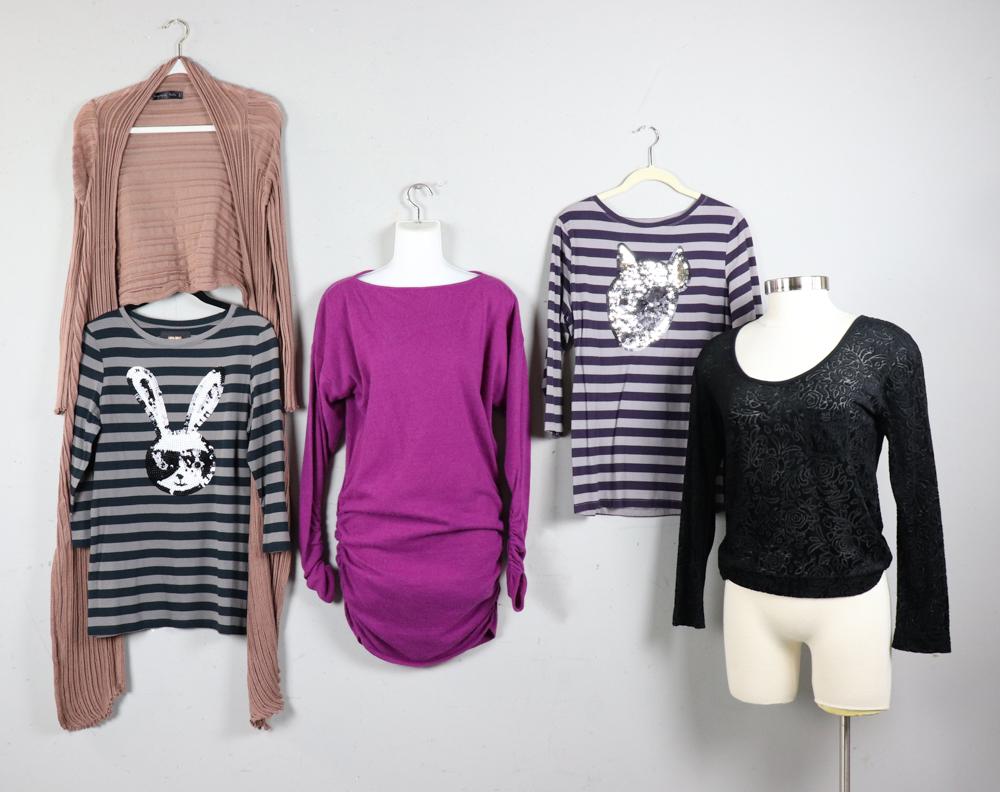 Casual Tops including Sonia Rykiel: Casual tops including Sonia Rykiel, size 10/12, lot of (5).