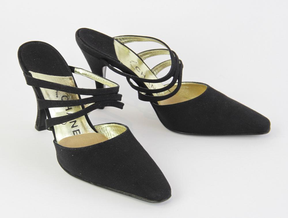 Chanel Black Silk Mules (1 of 3)