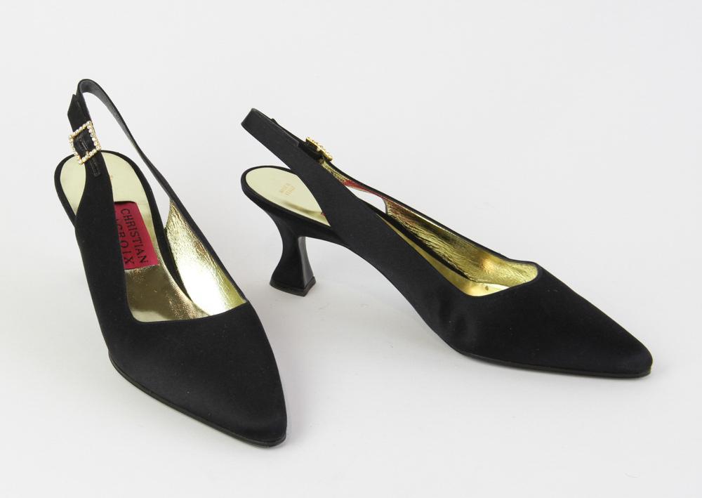 Christian LaCroix Black Satin Slingbacks (1 of 4)