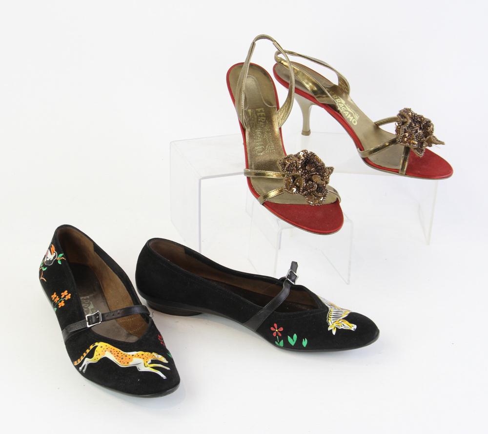 Ferragamo Shoes: Two pairs of Ferragamo shoes. Both size 37 1/2.