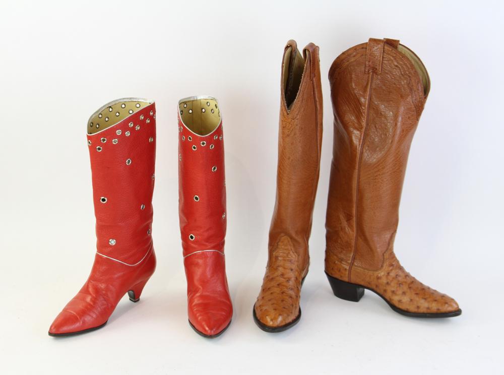 Cowboy Boots, one Smiths of Aspen: Two pairs of boots, to include red cowboy boots, size 38, and Smiths of Aspen cowboy boots, size 37.