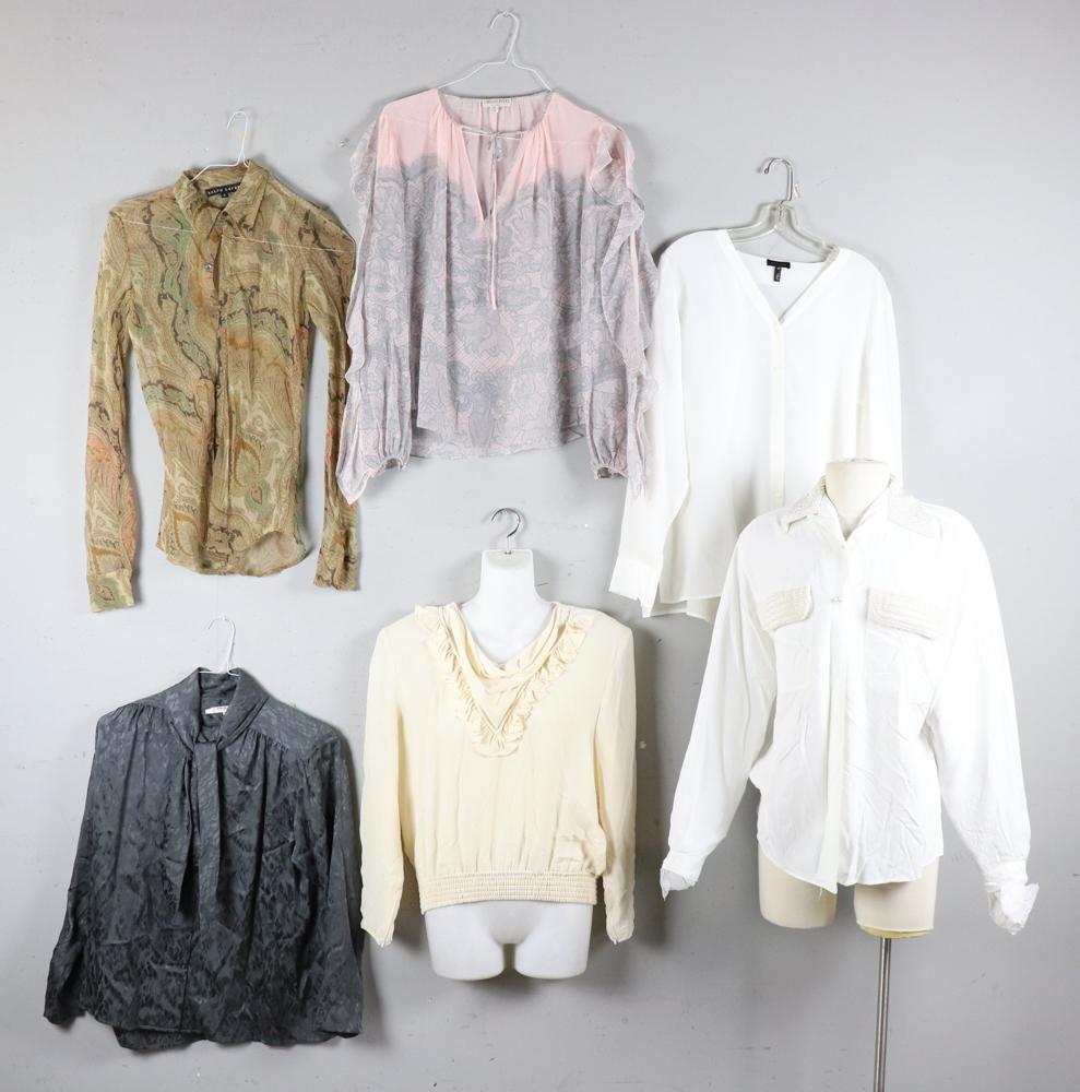 Ladies Silk Shirts, Pucci, YSL, Valentino, Escada: Six ladies' silk shirts, to include Ralph Lauren, Emilia Pucci, Yves Saint Laurent, Valentino, Escada. Size 10-12.
