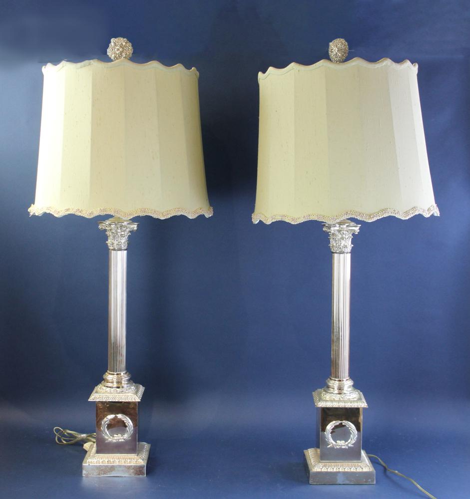 Silver Sheffield Plated Corinthian Column Lamps (1 of 7)