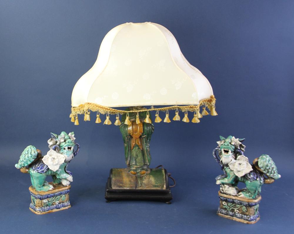 Chinese Roof Tile Lamp and Pottery Foo Dogs (1 of 8)