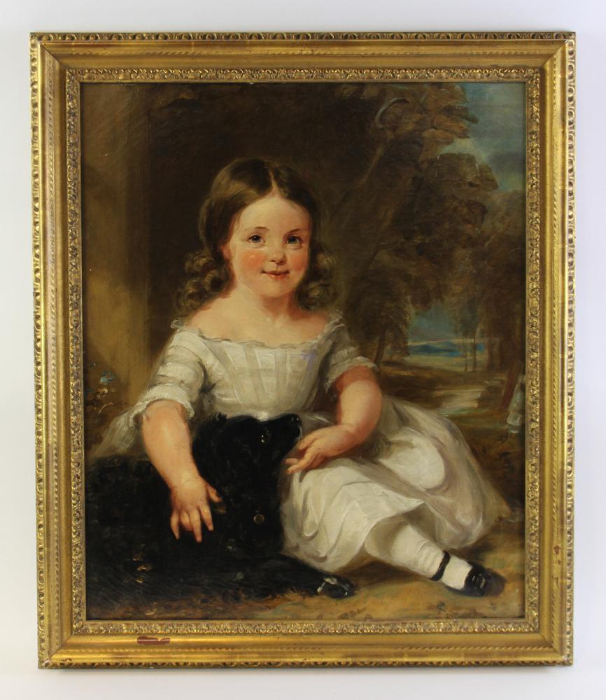 Young Girl with Dog Painting 19thC Scottish (1 of 9)