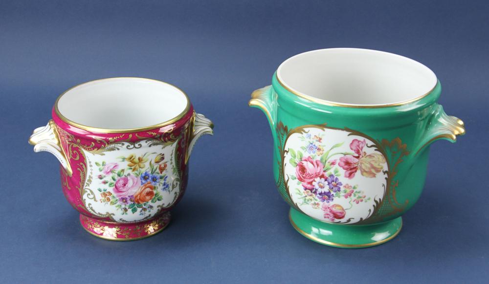 Limoges and Le Tallec French Porcelain Jars: French porcelain, (2) pieces to include: a red jar Le Tallec, 6" x 8", and a green jar Limoges 7" x 10".