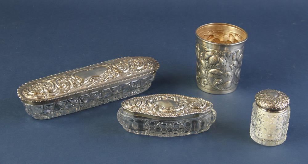 Silver Repousse Cup and Dresser Set (1 of 6)