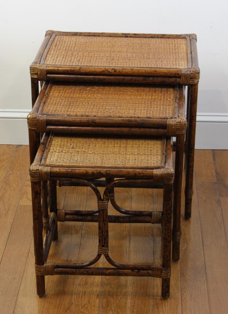 Bamboo Nesting Tables with Caned Tops (1 of 6)