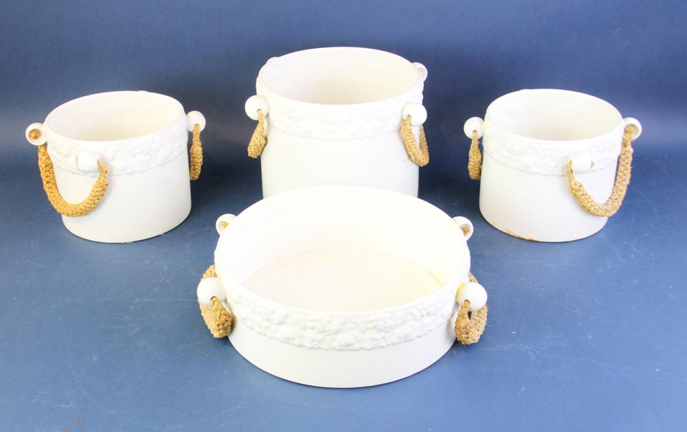 Creamware Buckets Piu Italian: Piu creamware buckets, made in Italy, 8" x 9 1/2", lot of (4).