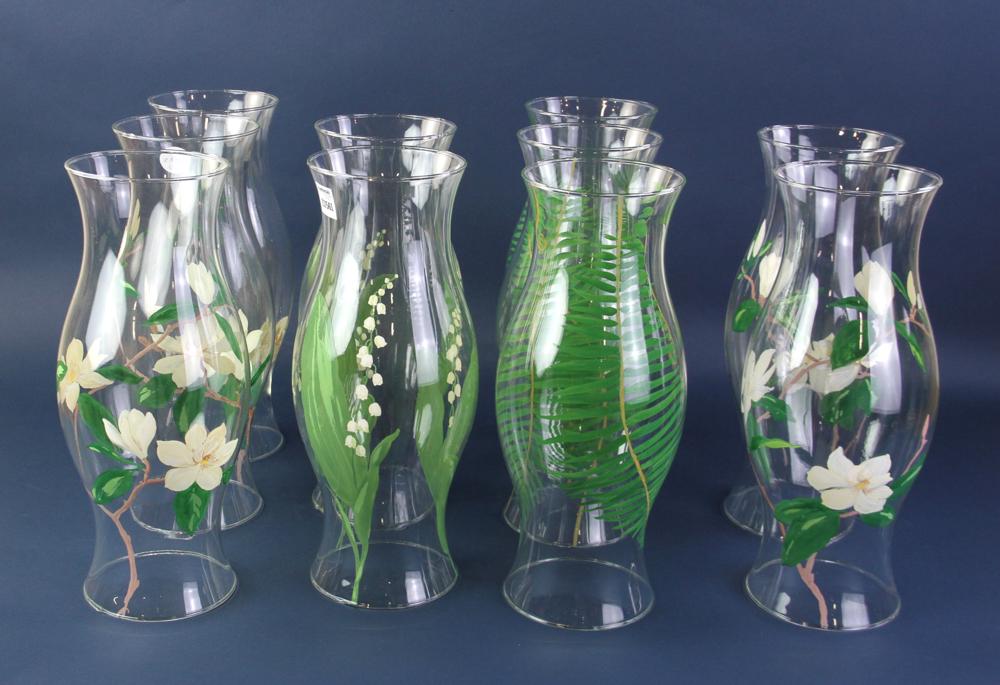 Glass Hurricane Shades Hand Painted with Flower Design (1 of 8)