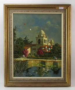 Lucio Sollazzi, Dreaming at the Mission: Lucio Sollazzi, "Dreaming at the Mission", oil on canvas, 27" x 21", framed 34" x 28", sold at The Zantman Art Galleries. Provenance: Dr. Robert Shafer collection.