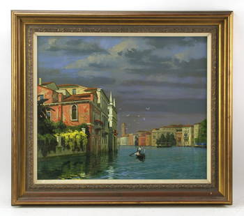 Lucio Sollazzi, Honeymoon in Venice: Lucio Sollazzi, "Honeymoon in Venice", oil on canvas, signed, with a Zantman Art Galleries label, 23" x 27", framed 30" x 34". Provenance: Dr. Robert Shafer collection.