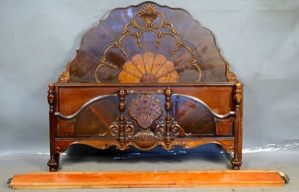 1920s Art Deco Walnut Full Size Bed: 1920s Art Deco walnut full size bed, 49 1/2"h. x 56 1/2"w.
