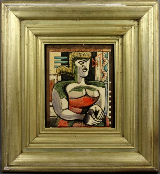 Jean Cocteau, Portrait of Woman, w/c Drawing: Jean Cocteau, portrait of a woman, watercolor drawing, signed "LC 39" LL, 9 1/2" x 7 1/4", in frame 20" x 18 3/8". Good condition.