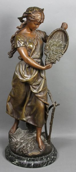 Henri Moreau, Harvest Figure, Bronze /Marble: Henri Moreau, Harvest Figure, bronze on marble base, 21 1/2"h. overall x 7 1/2".