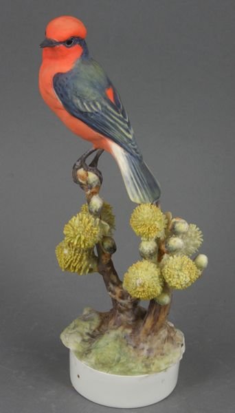 Royal Worcester Dorothy Doughty Flycatcher: Royal Worcester Dorothy Doughty Vermilion Flycatcher, circa 1963, 9 1/2"h., base 2 1/2"dia. Good condition.