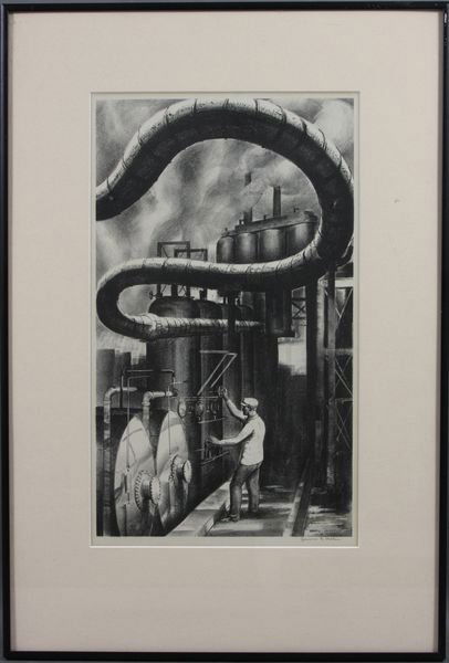James Allen, Factory Worker, Litho Print: James Allen, Factory Worker, pencil signed litho print, 16" x 9 1/2", in frame 23" x 15 1/2".