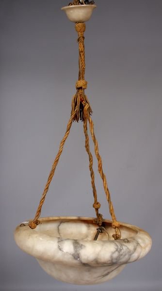 1920s Art Deco Alabaster Ceiling Light Fixture: 1920s Art Deco alabaster ceiling light fixture, 19 1/2" x 8 1/2"h. Good condition.