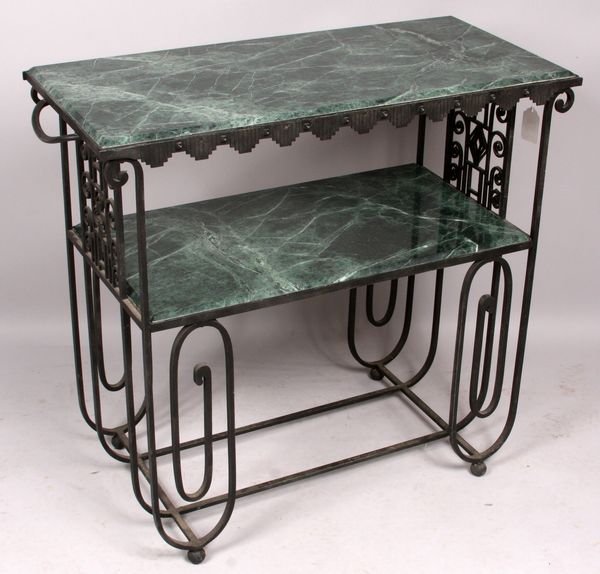 Art Deco Wrought Iron Table w/ Marble Top