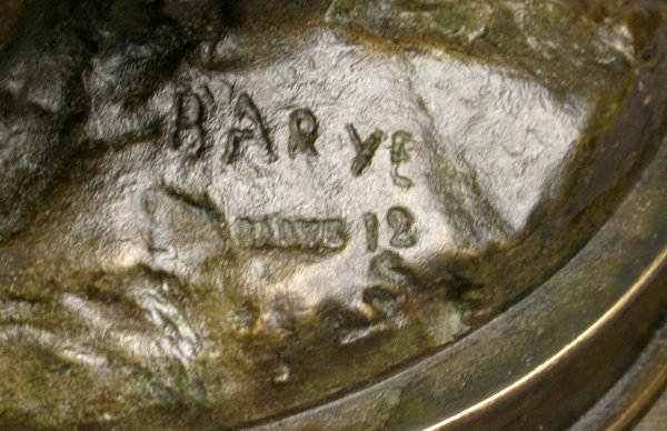SIGNED ANTOINE LOUIS BARYE BRONZE RECLINING BEAR - 2