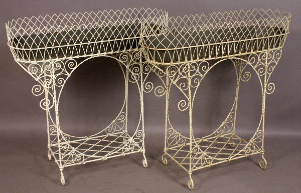 PAIR OF 20TH C. VICTORIAN-STYLE WIRE PLANTERS