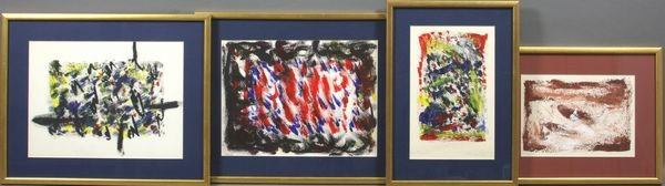 Four W/C and pochoir abstracts by Raoul Suarez