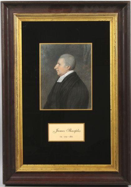 James Sharples, Minister of Mt. Vernon...: James Sharples (1825-1893), Minister of Mt. Vernon or Williamsburg, 19th Century, pastel on paper, 9" x 7", 24 3/4" x 17 1/2" framed.