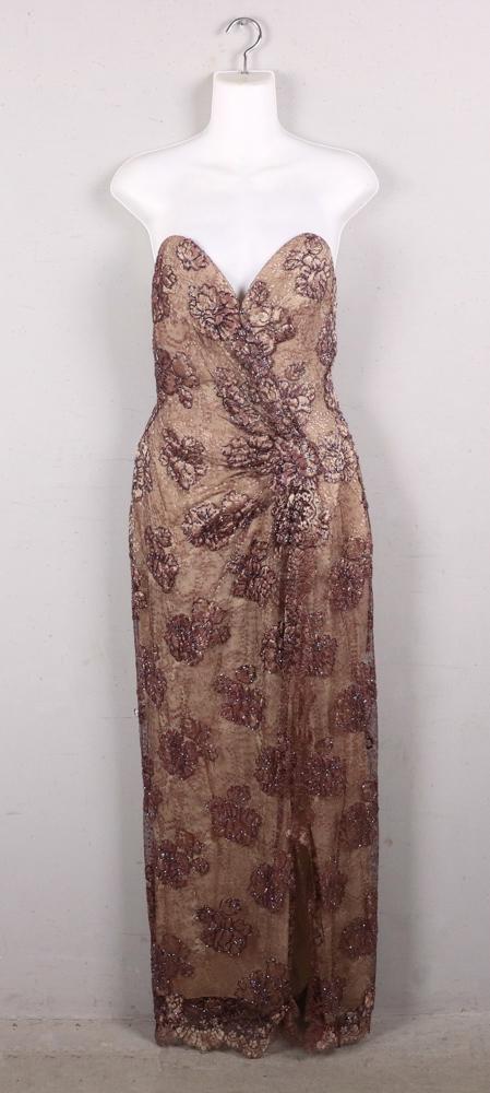 John Anthony Strapless Beaded Dress: John Anthony strapless beaded brown evening dress. Size 10/12. Good condition.
