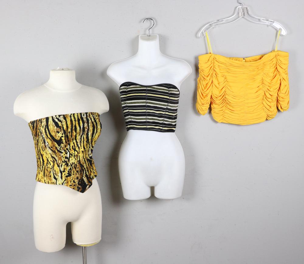 Brioni, Mila Schon, Sonia Rykiel Bustiers: Three ladies' bustiers, Brioni, Mila Schon, and Sonia Rykiel, size 44. Good condition.