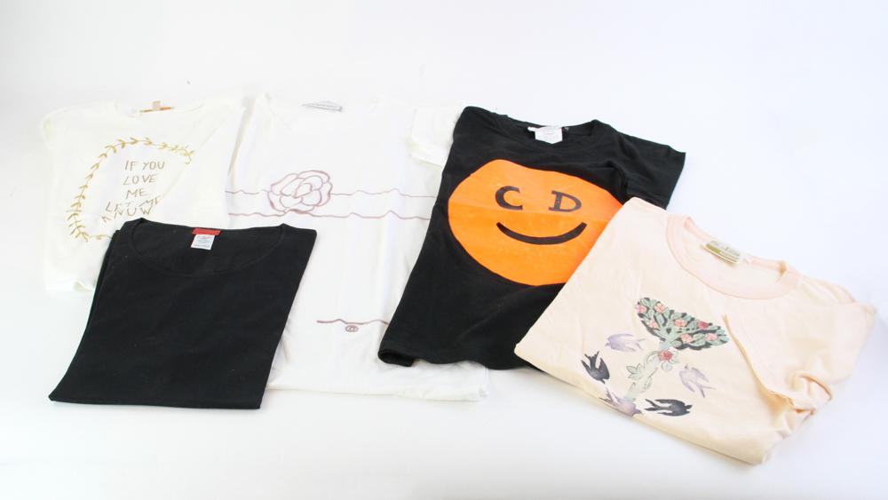 Ladies T-Shirts, Dior, Kenzo, Krizia, Moschino: Ladies' t-shirts, Christian Dior, New Nath Nath, Moschino, Kenzo, Blumarine, Poi by Krizia. Size M and L. Good condition. Provenance: Other estates.