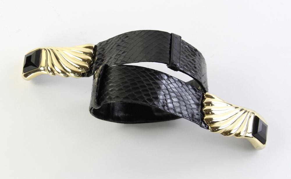 Judith Leiber Black Snakeskin Leather Belt (1 of 7)