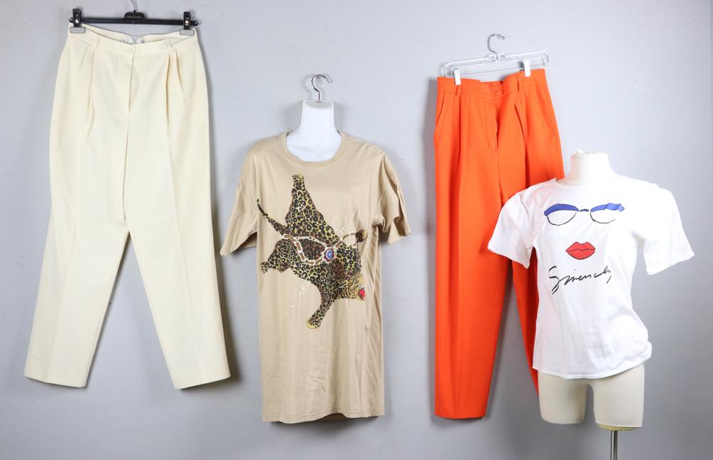 Valentino, Escada, Givenchy, Pants, Shirts: Valentino pants, Escada pants, and two t-shirts, one Givenchy. Size 10/12. Good condition.