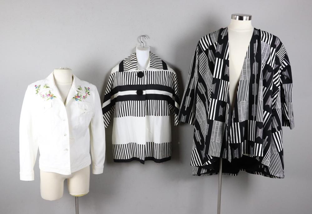 Ladies Cotton Jackets, one Escada: Ladies' cotton jackets, one by Escada. Lot of (3). Size 10/12. Good condition.