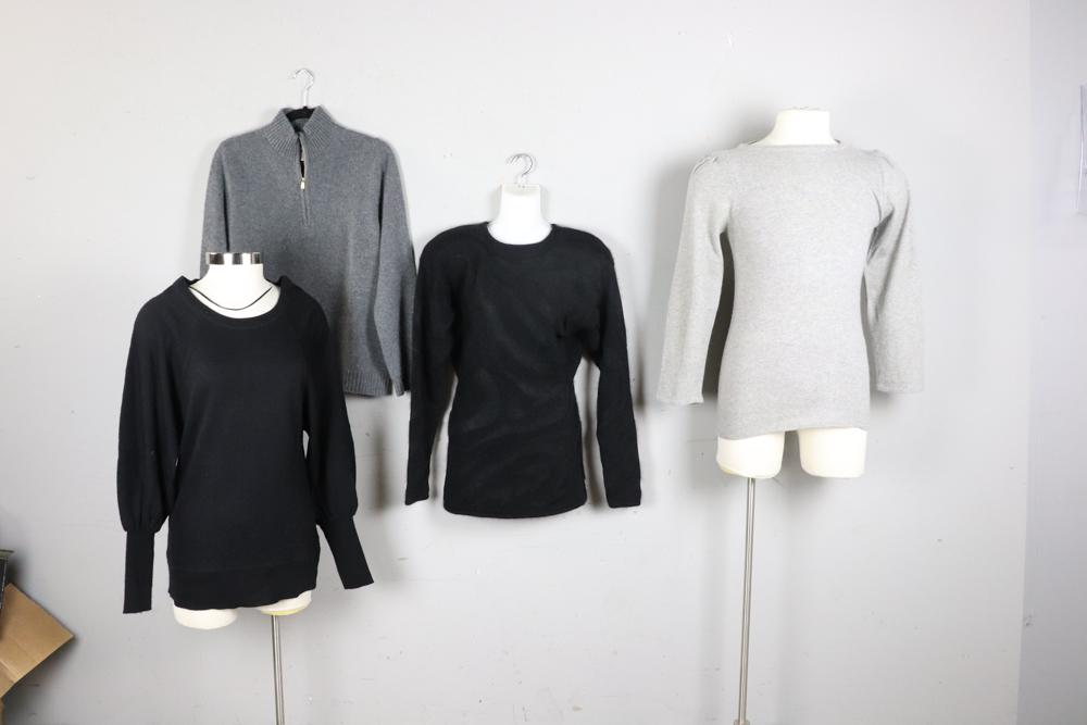 Group of Ladies Cashmere Sweaters: Group of ladies' cashmere sweaters, to include Bergdorf Goodman, Tommy Bahama. Lot of (4). Size M-L. Good condition.