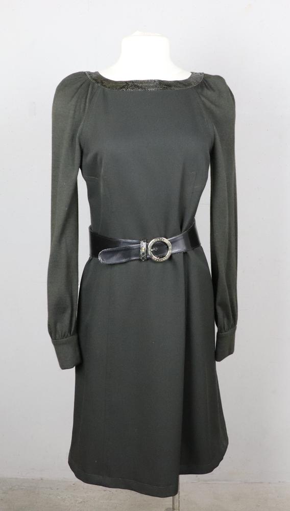 Fontana Couture Dress with Belt: Fontana Couture dress with snakeskin trim and belt. Size 40. Good condition. Provenance: Other estates.