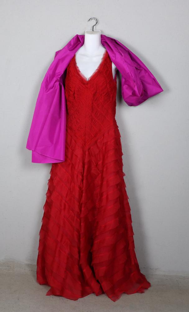 Neil Bieff Red Gown, Matching Silk Shawl (1 of 4)