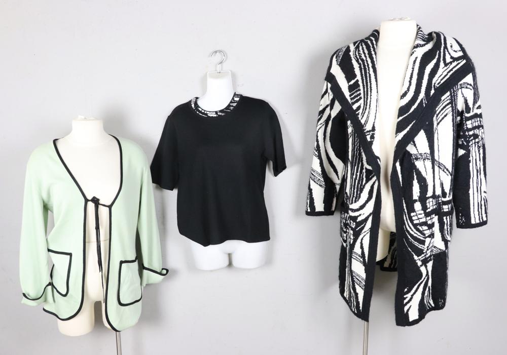 Ladies Long Sweaters, Shirt: Ladies' long sweaters, Fendi, and Lucia with matching shirt. Lot of (3). Size L. Good condition.