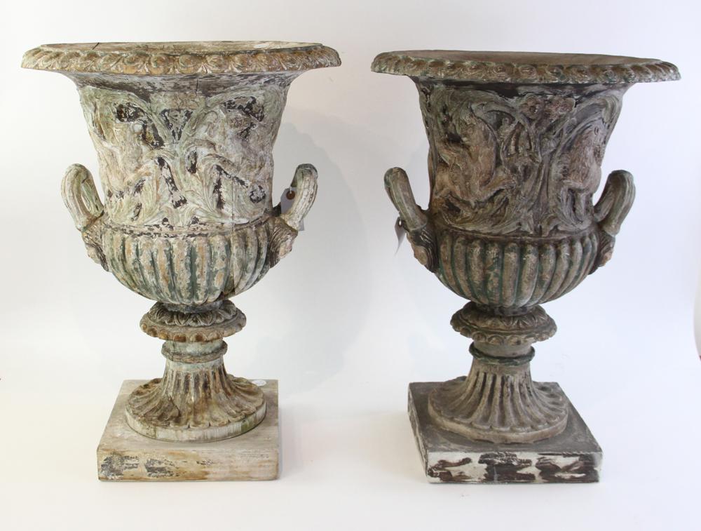 Antique Carved Wood Urn and Composition Urn (1 of 7)