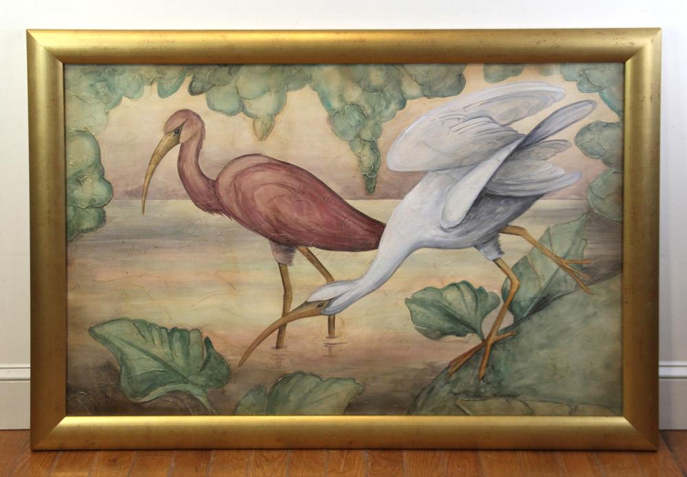 Oil on Panel of Flamingos, Water's Edge (1 of 8)