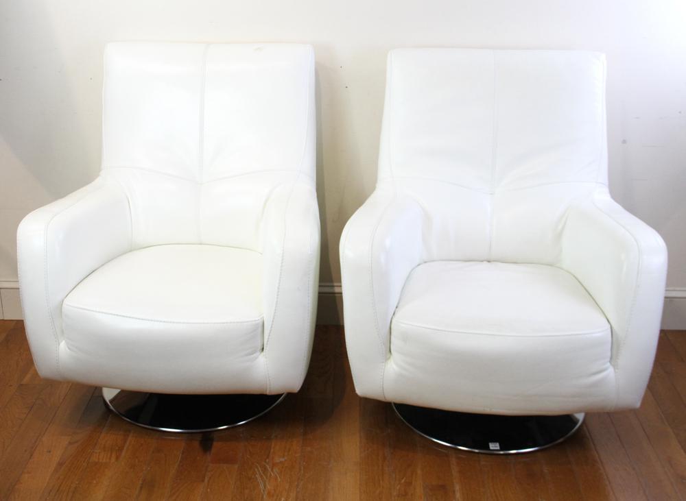 Pair of Contemporary White Leather Armchairs (1 of 4)