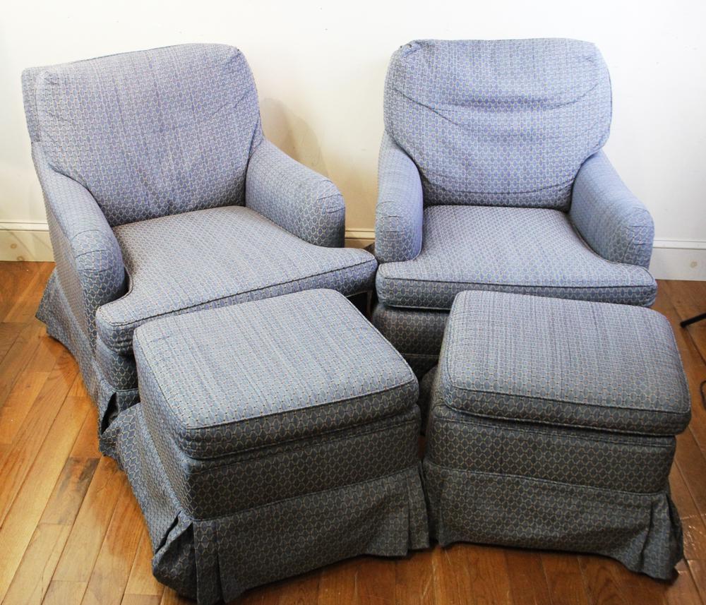 Blue Upholstered Armchairs with Ottoman (1 of 7)