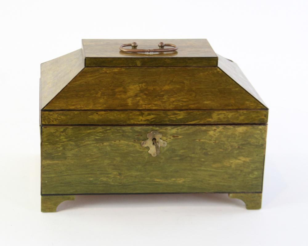 Russian Inlaid Green Travel Box: Russian inlaid green travel box, 8" H x 12" W x 8 1/2" D. Provenance: Other estates.