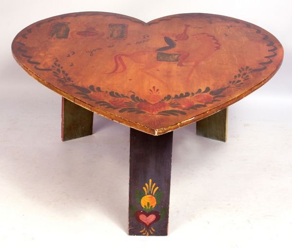 Peter Hunt heart shape painted table: Peter Hunt heart shape painted table, 18" h. x 35 3/4" w. x 36" d. Good condition.